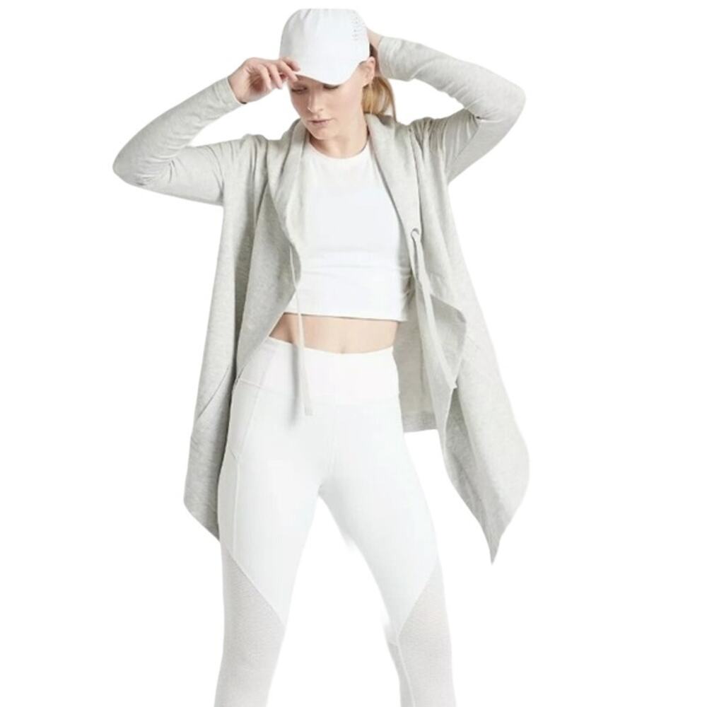 Athleta Vista Wrap Heathered Grey Sweater Hoodie Sweatshirt Size XS
